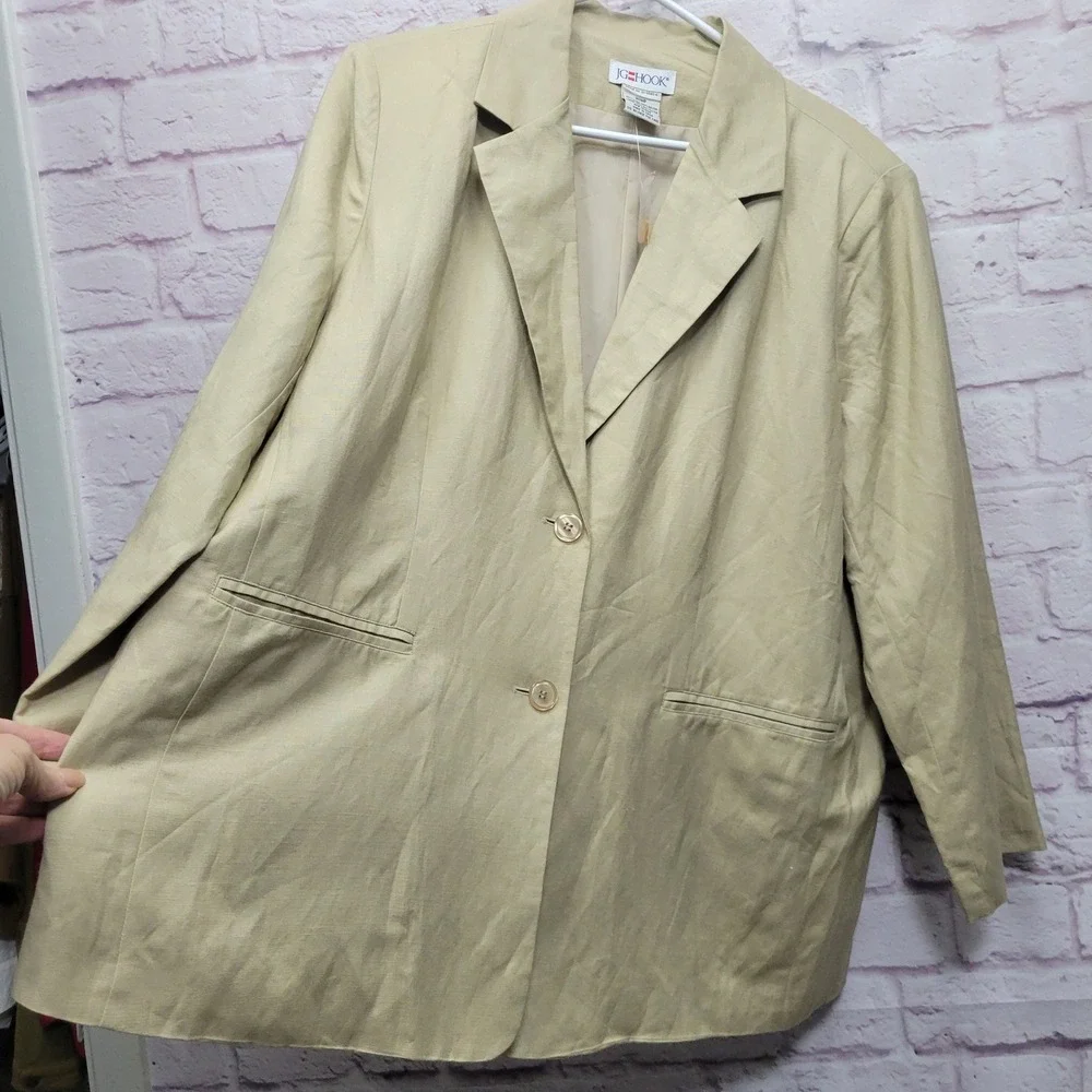 NEW JG Hook‎ Linen Blend Blazer Womens 20WP Lined Classic Natural Beige Business